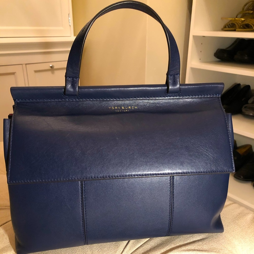 Tory Burch T satchel navy all leather bag